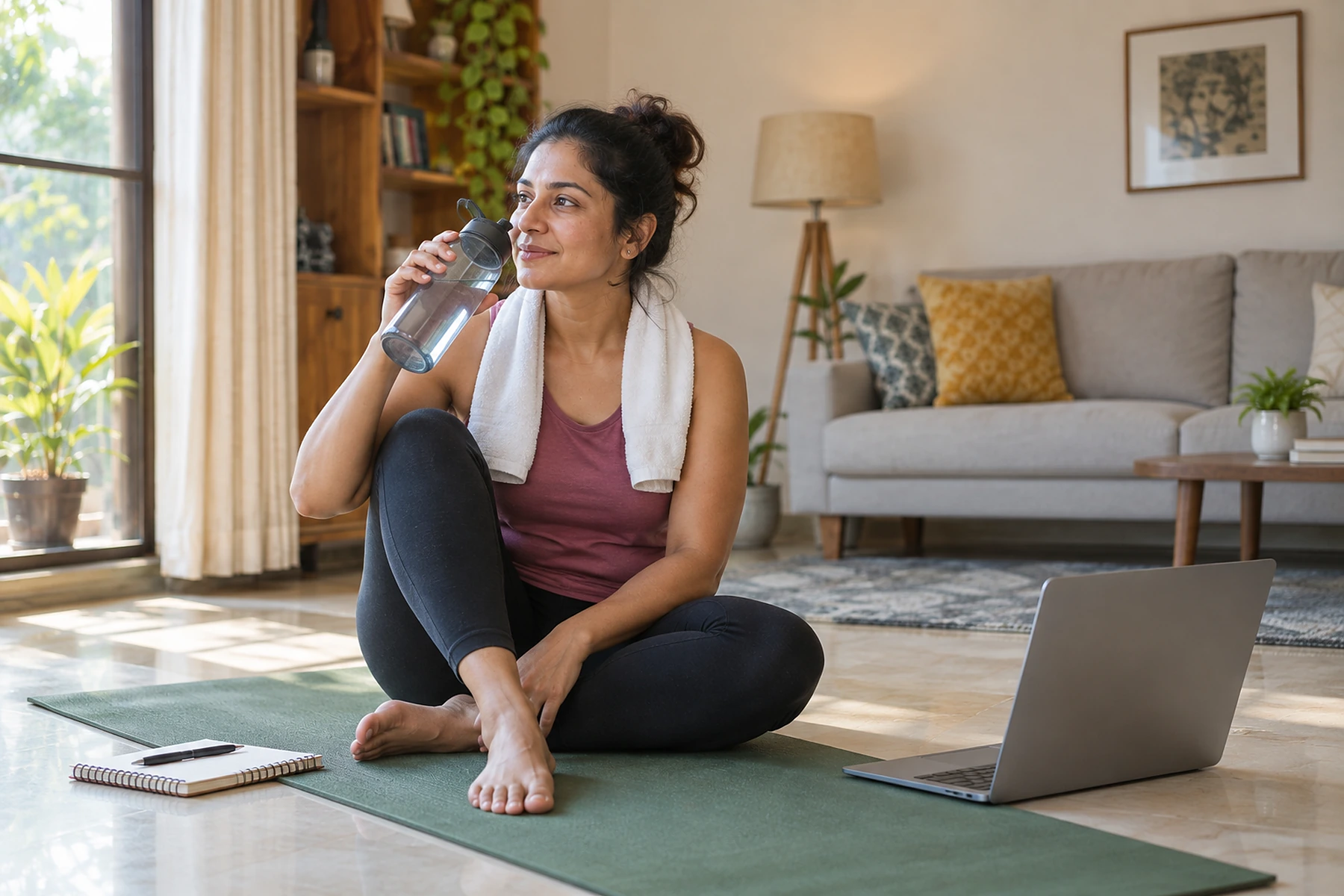 A living room set up for a live online class